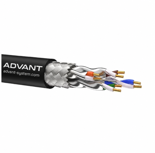 Cutaway Black Network Cable with Gold Conductors
